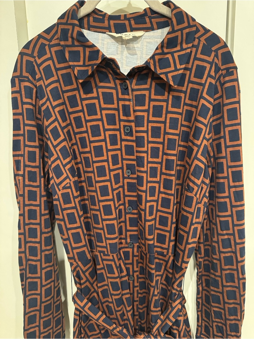 Boden Brown and blue Grid Front button maxi dress can tie in front or back